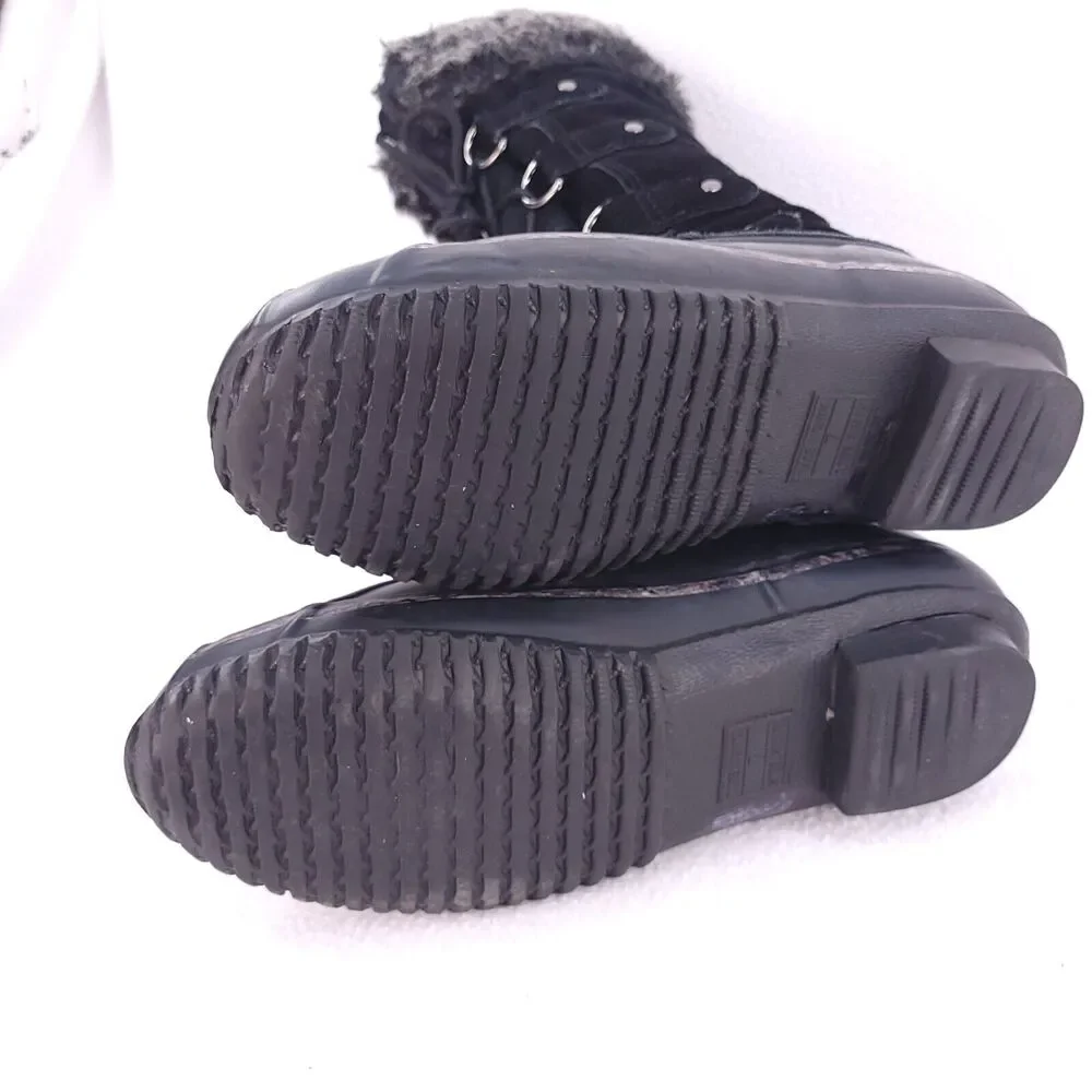 Kreated Equal Suede Winter Boots Womens 7 Black Faux Fur Trim Laced EX32